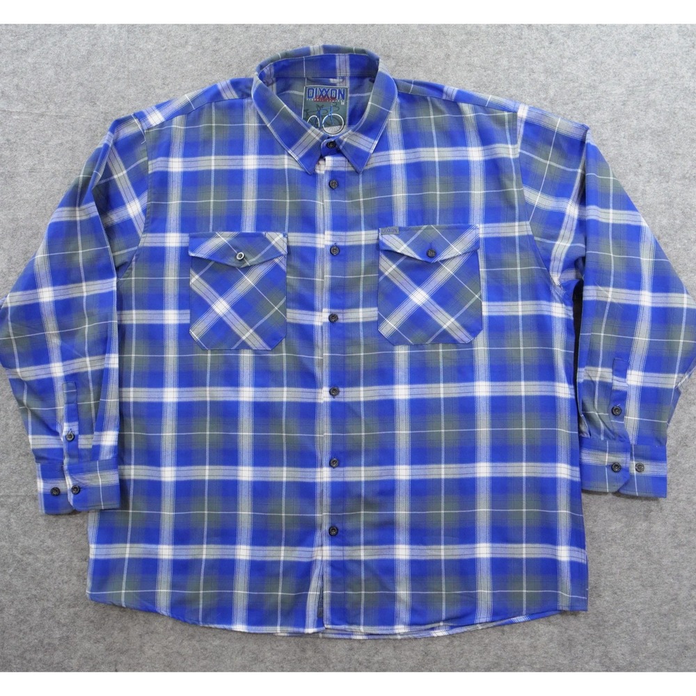 Dixxon Flannel Short Mens 5X Big Blue Plaid Button Up Streetwear Long Sleeve